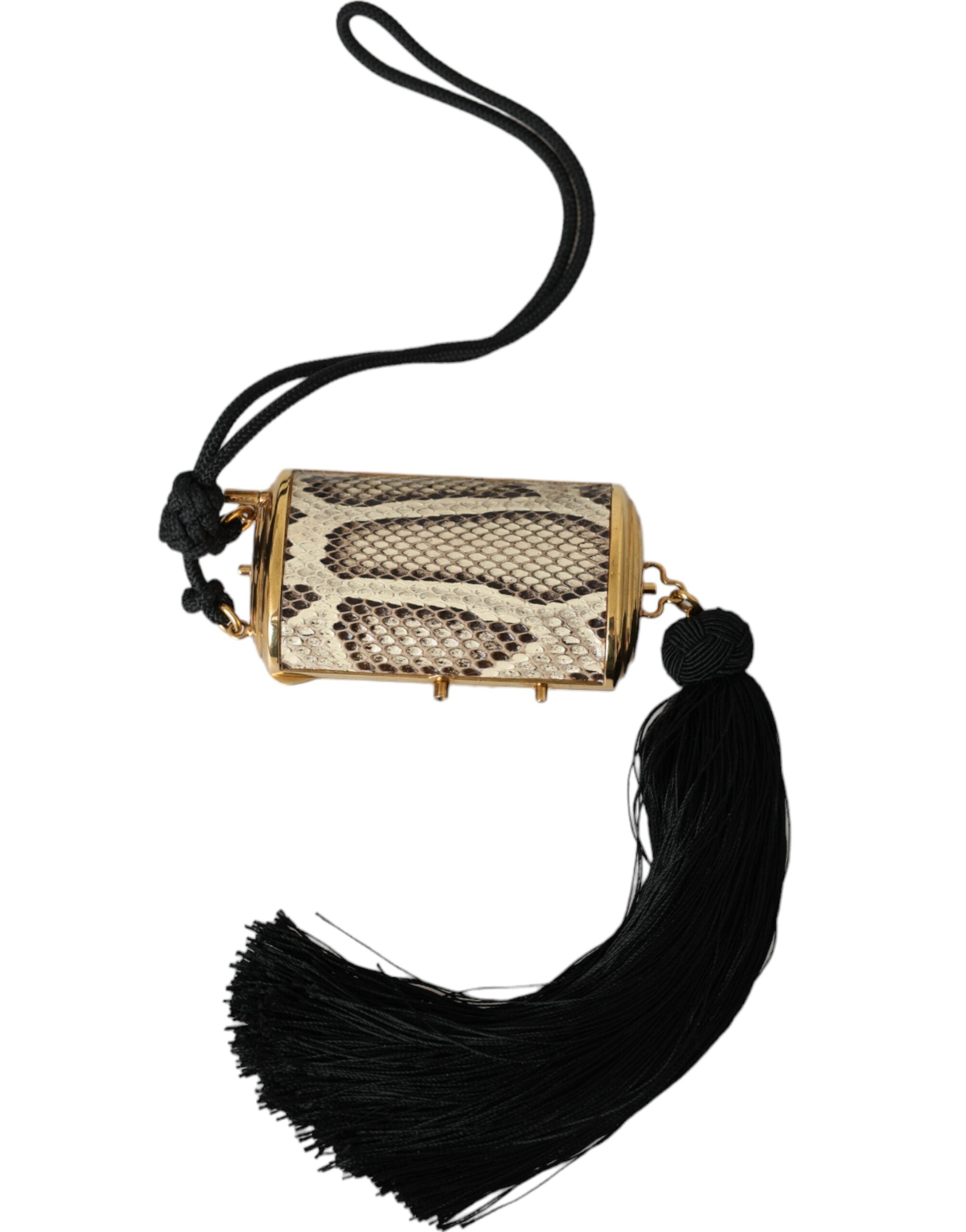 Dolce & Gabbana Beige Exotic Leather Mini Mirror Tassel Makeup Bag